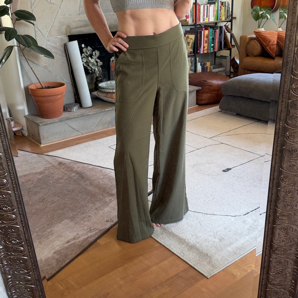 High-Waist Olive Green Wide Leg Pant